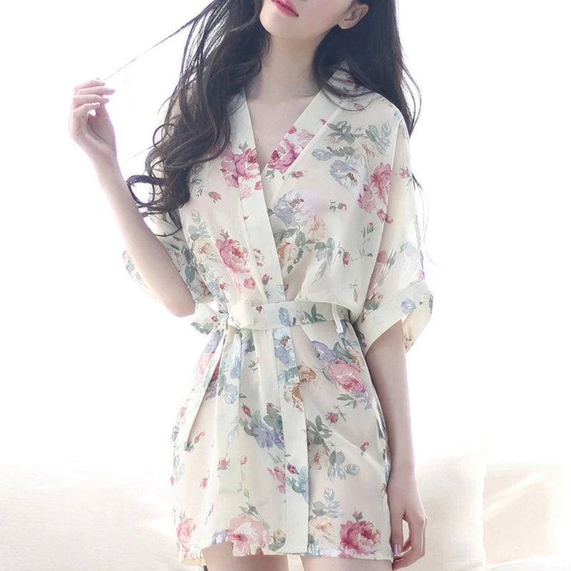 

Bridal Dressing Gown Wedding Kimono Sleepwear Short Style Gift Women Floral Robe