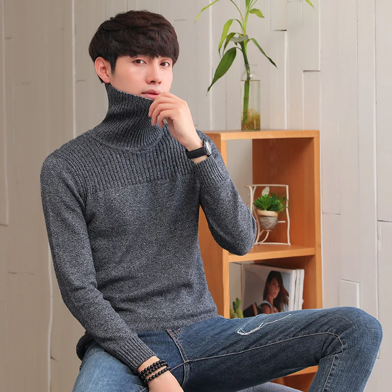 Корейский стиль мужской вязаный пуловер шерстяной свитер Однотонный с длинным