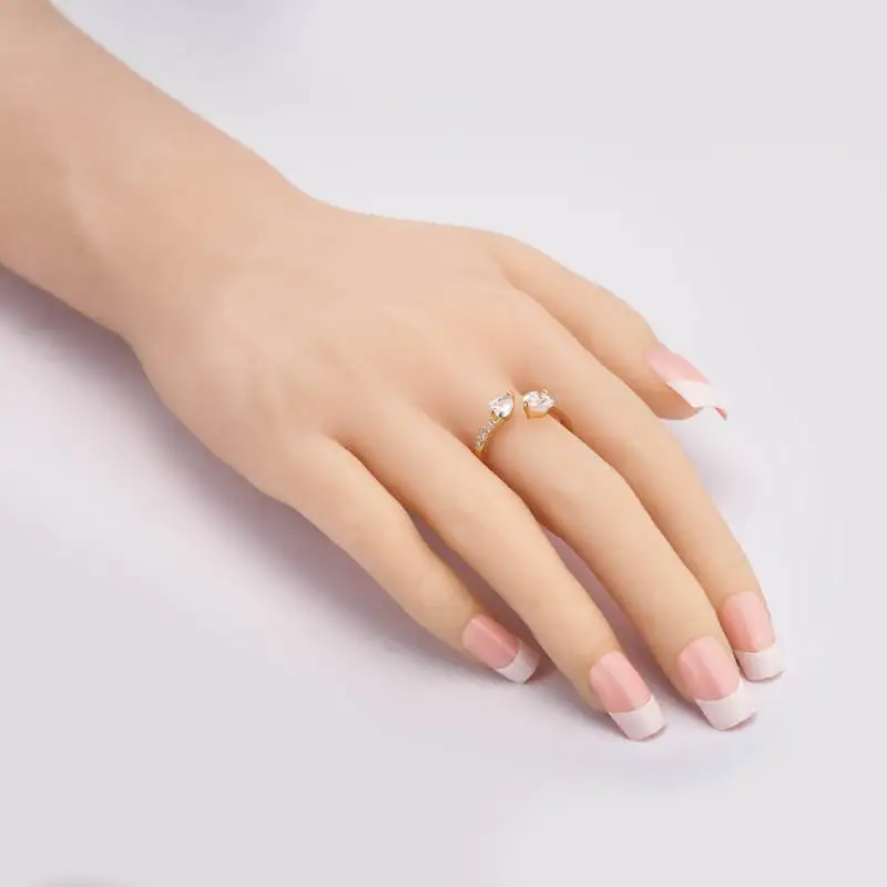 Double Heart Clear Crystal Opening RING for Women Females Ladies Party Engagement Wedding Daily Gold Color Jewelry Accessory | Украшения и