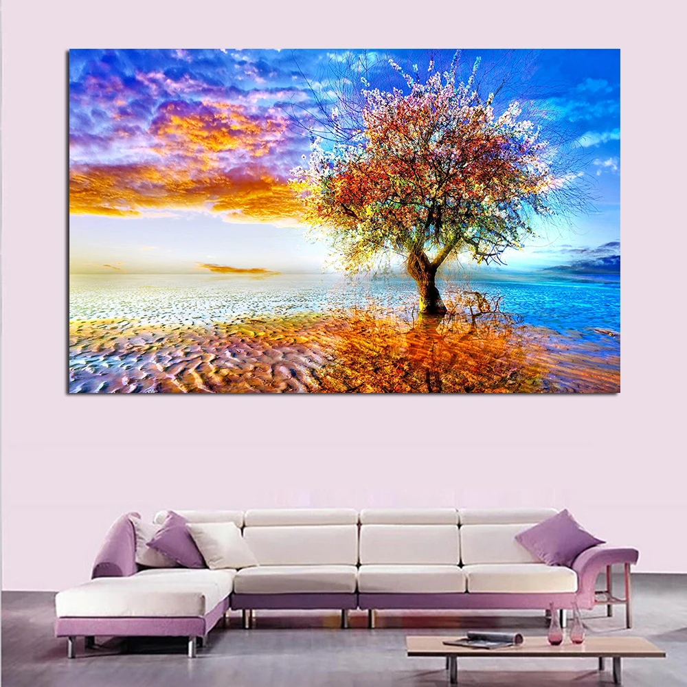 

JQHYART Home Decor Abstract Colorful Earth Trees Artistic Painting Print on Canvas Wall Picture Modern No Frame Painting