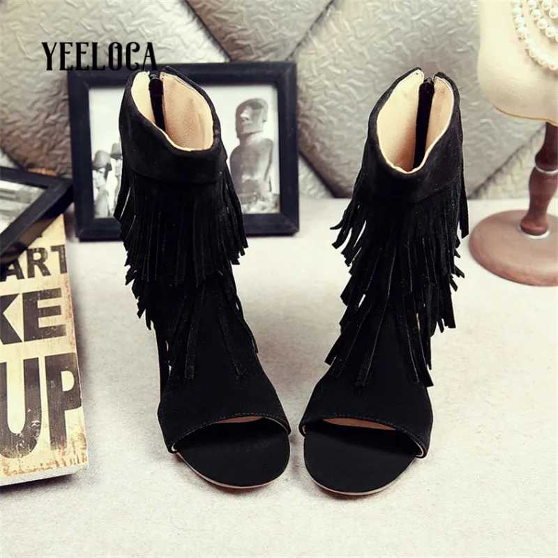

YEELOCA 2019 Sandals summer women fringe spring autumn cover heel hoof heel open toe casual med heels woman shoes