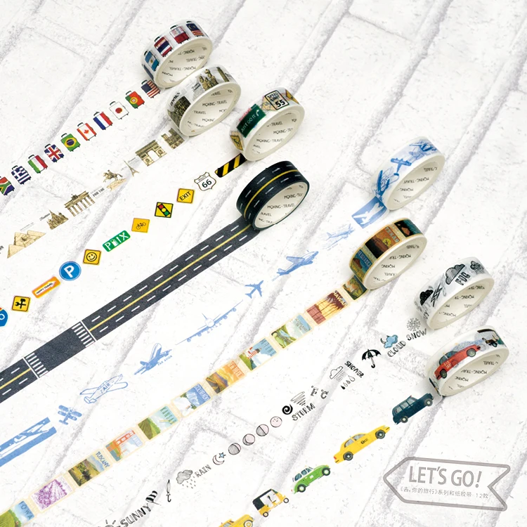 12 Styles Retro city travel planning Traveller Diary Washi Tape DIY Decoration Planner Scrapbook Sticker Label Masking | Канцтовары для