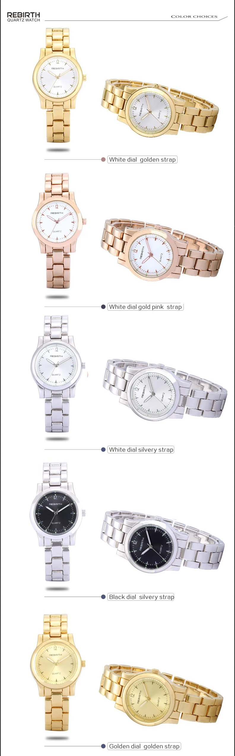 REBIRTH известный бренд relogio feminino винтажные женские часы золотые montre femme женские кварцевые часы золотые женские наручные часы