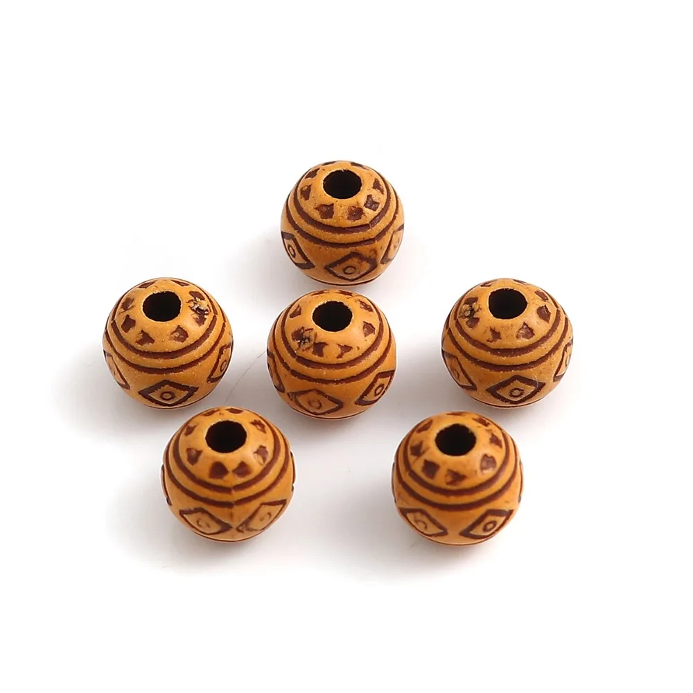 DoreenBeads круглые акриловые бусины коричневый цветочный узор Имитация дерева DIY