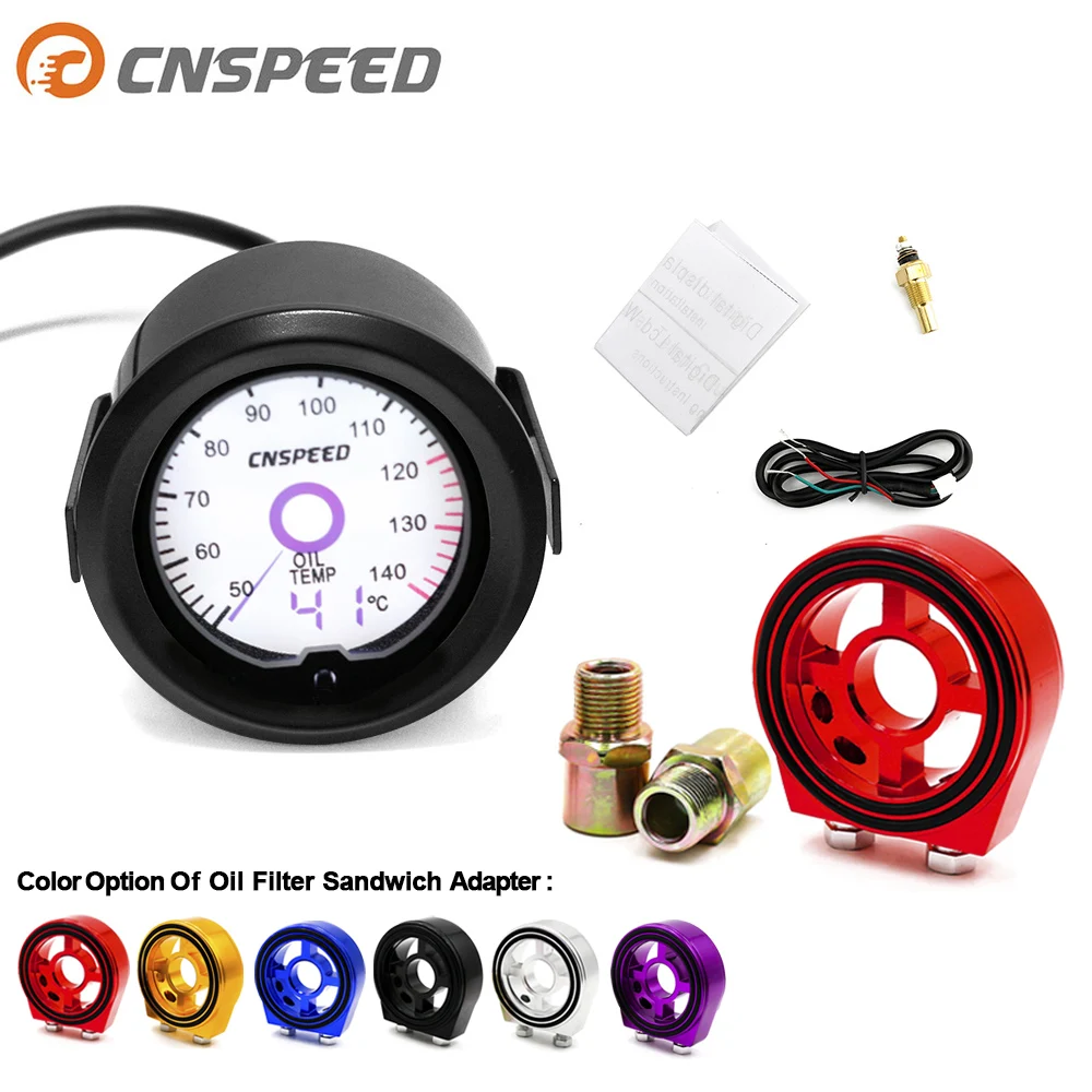 

2 inch / 52mm LCD liquid crystal 7 color virtual pointer display oil temperature gauge Celsius with Oil Filter Sandwich Adapter