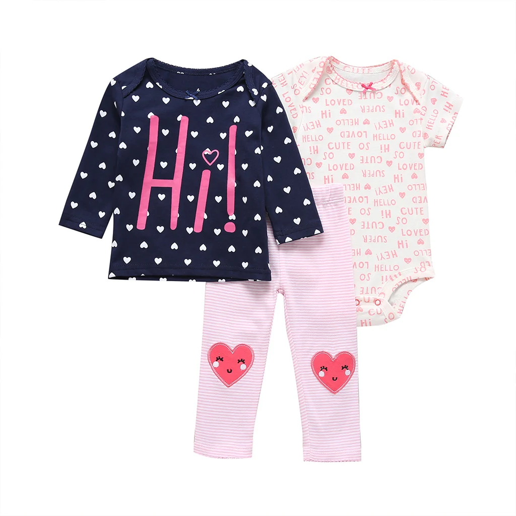 

letter long sleeve T-shirt+bodysuit+pants baby girl outfit newborn girls clothes infant clothing sets new born babies suit 2019