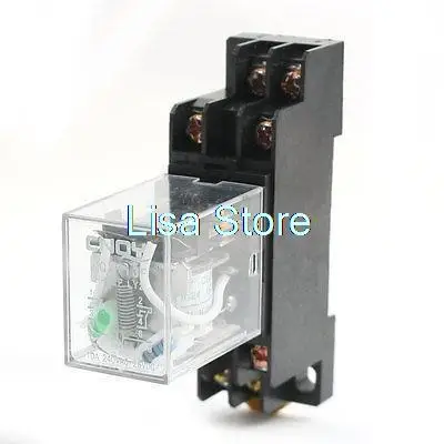 

24VDC 10A Coil DPDT 8-Pin Green Lamp Power Relay with 35mm DIN Rail Socket Base