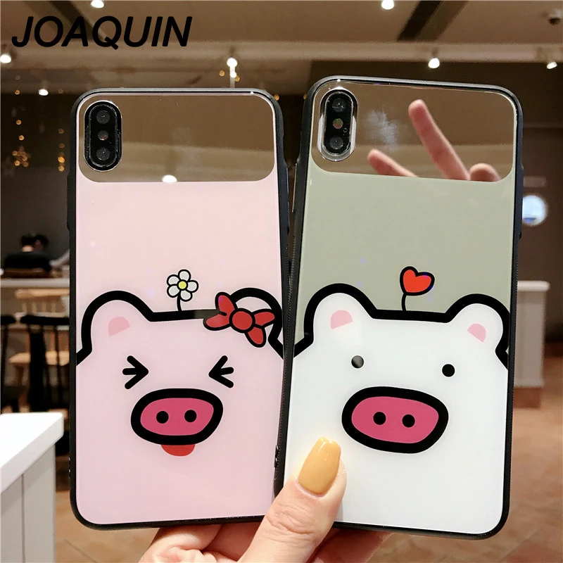 Новинка 2019 стеклянный чехол с зеркальным покрытием для iPhone X XR XS MAX big Pig head