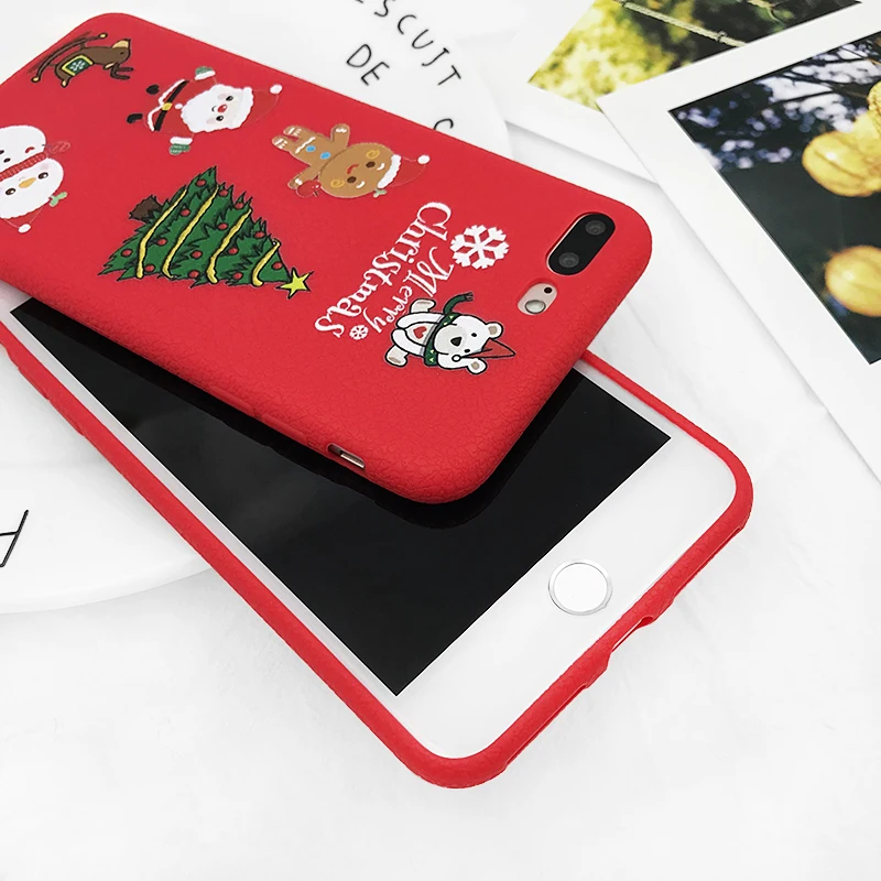 WOTP Christmas Case For iPhone XS Max XR X 6 6S 7 8 Plus New Year Red Santa Claus Soft Phone Merry Tree Cover |