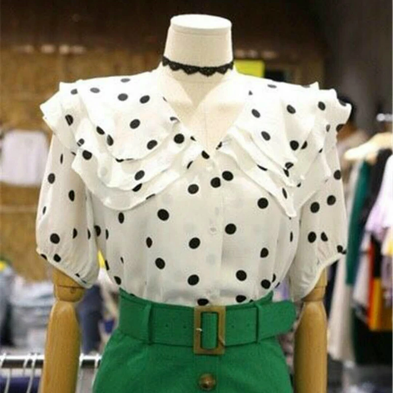 Vogue горошек Питер Пэн воротник шифон рубашки для мальчиков короткий рукав