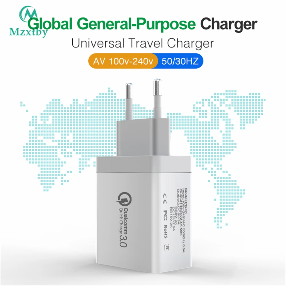 QC3.0 18 Вт 3 USB быстрая зарядка 5V3A UK EU US вилка Быстрая для Iphone Samsung Huawei Xiaomi Mi Ipad Vivo Oppo
