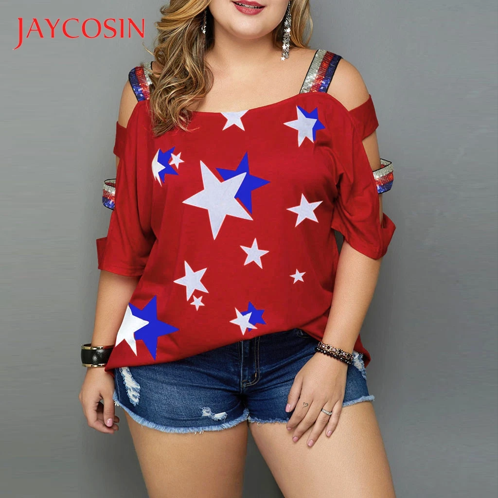 JAYCOSIN 2019 Новый Женский Повседневный Топ большого размера с принтом флага и