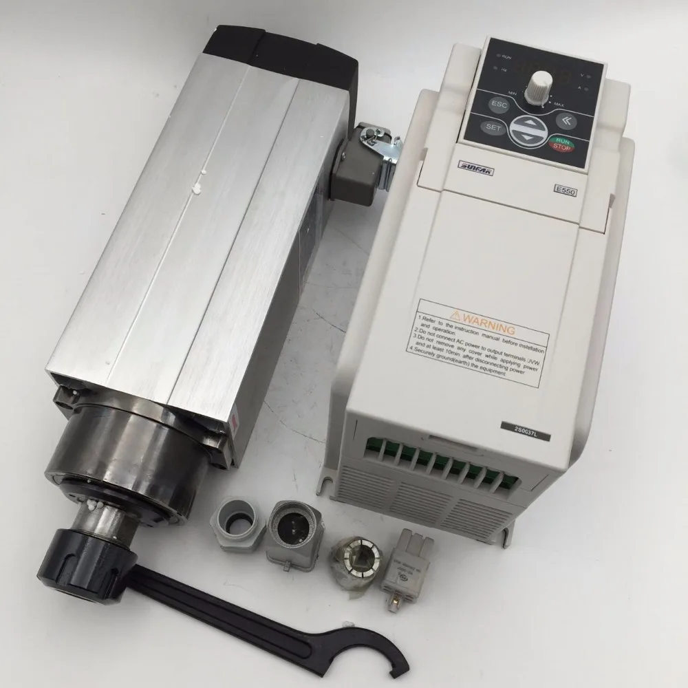 

3.5KW Air-cooled ER25 Spindle Motor AC380V 18000rpm Air-cooling & 4.5KW 3phase 380V VFD Inverter Kit
