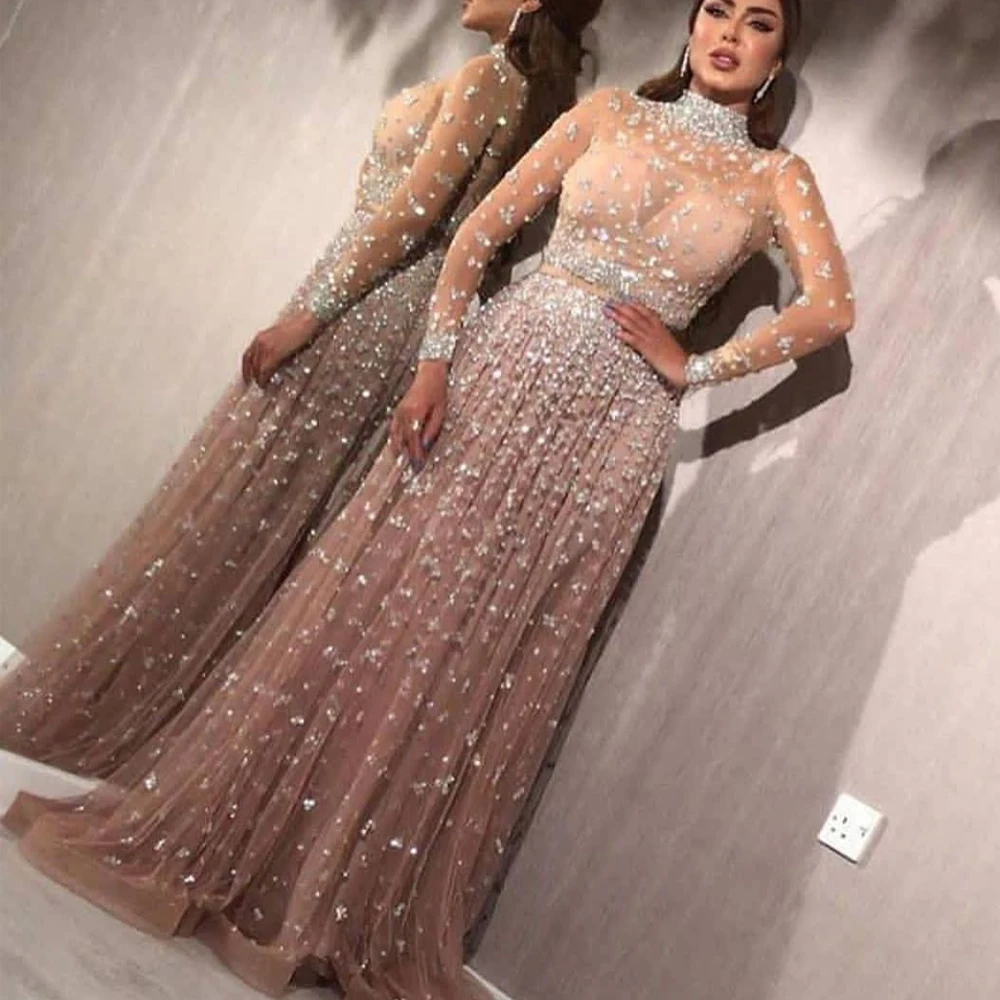 Платье цвета шампань для выпускного вечера 2020 длинное ТРАПЕЦИЕВИДНОЕ ПЛАТЬЕ с