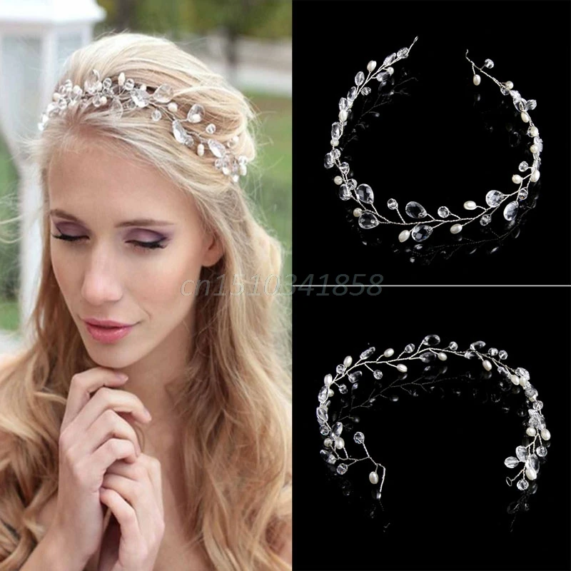 

Vintage Faux Crystal Pearl Tiara Drop Bridal Headband Wedding Hair Accessories #Y51#