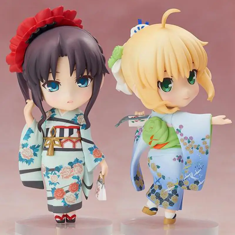 

Q Version Fate Zero Fate Stay Night Tohsaka Rin Cherry Kimono Saber Japanese Anime Figures Action Toy Pvc Model Collection