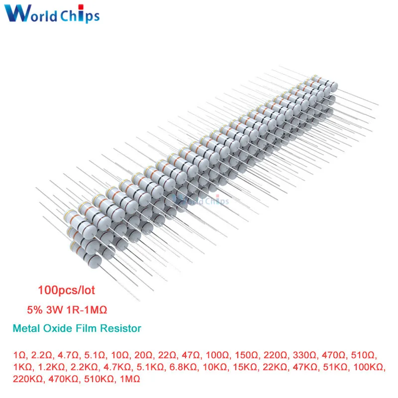 100 шт. 1R 4.7R 10R 100R 220R 1 K 2 4 7 6 8 10 22 47 470 МОм Ohm Сопротивление 5% Вт 1M Ω металлооксидный