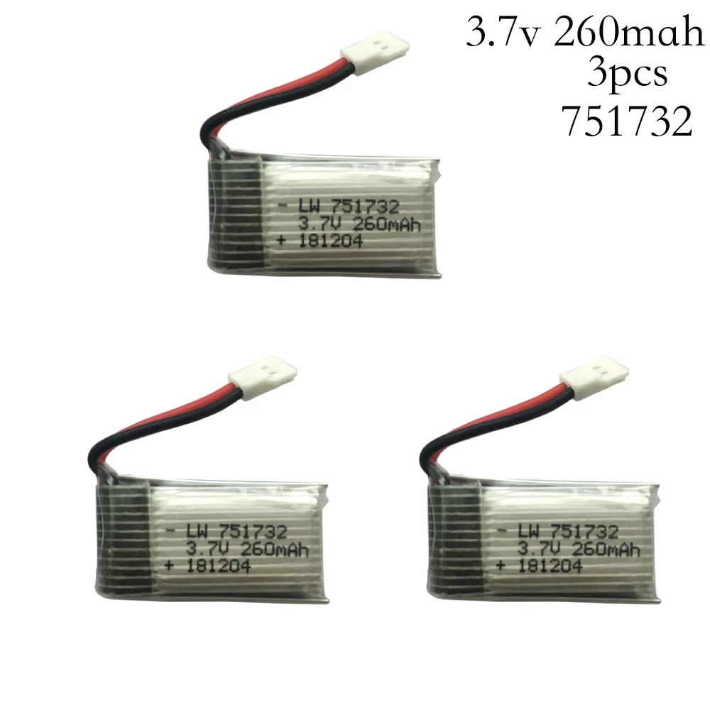 

3pcs 3.7V 260mAh Li-po Battery for H8 Mini H48 H8 3D RC Quadcopter Accessory Drone Toy Spare Parts High Quality 3.7v 260