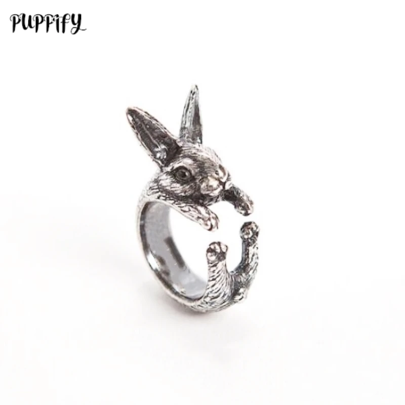 Puppify старинное серебро классический супер милые животные кролик кольцо Винтаж