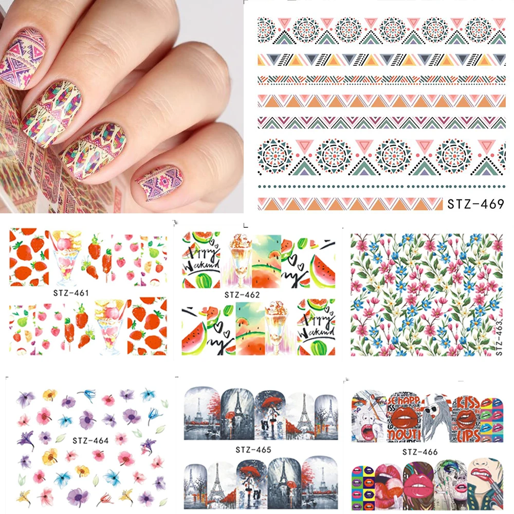 15 листов наклейки для ногтей с изображением кошки/русской куклы/фруктов