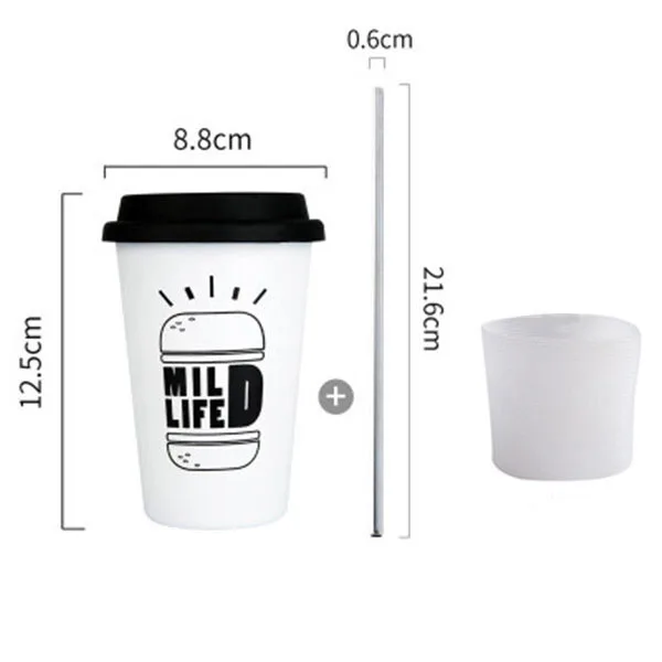 Черно-белые силиконовые кружки из нержавеющей стали, ручная чашка с соломенной крышкой, чашка с рукавом, кружка для чая, молока, чашки для дома, офиса, школы, подарок 1 шт - Цвет: WHITE 2 Style 2