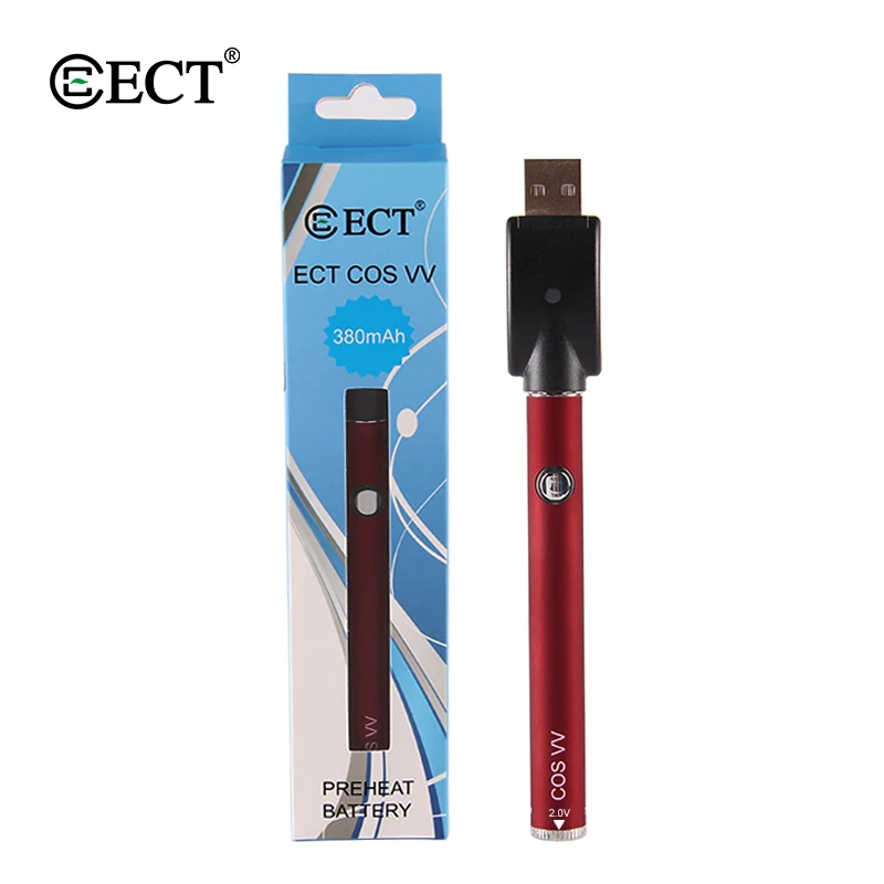 ECT COS Preheat VV аккумулятор 380 мАч Preating battery Vape Mod переменное напряжение для 510 вапорайзер с резьбой с usb-кабелем