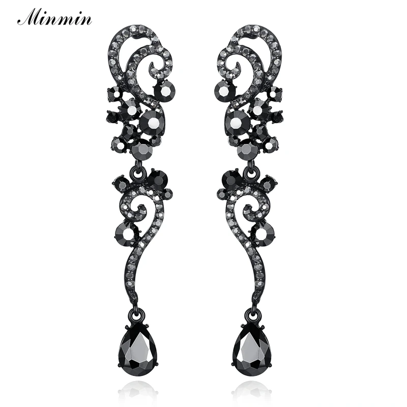 Minmin Винтажные висячие серьги с черными кристаллами для женщин Европейский