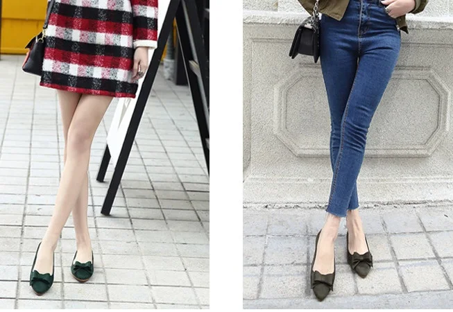 2018 Новое поступление женская обувь на плоской подошве с бантом из флока острым