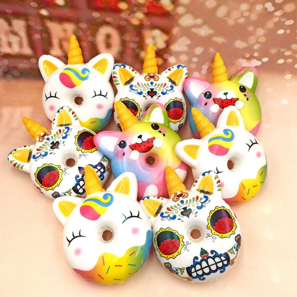 Единорог Мягкий пончик Jumbo антистресс Kawaii Squishies медленно поднимающийся ароматизированные сжимаются забавные игрушечные приколы розыгрыши подарок на день рождения