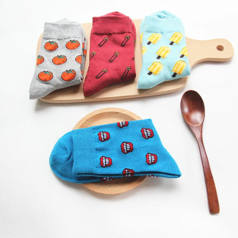 Women Cute Fruits Cotton Crew Socks Spring Girls fashion Casual Harajuku Korean Cartoon Colorful Long High Weed Sock | Женская одежда