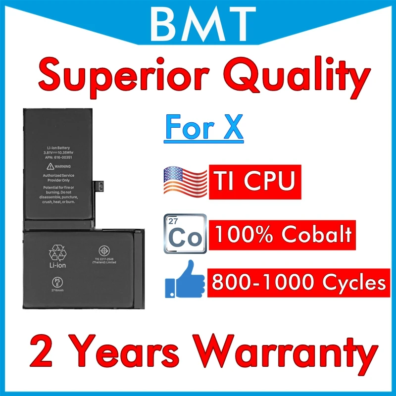 BMT 5 шт. аккумулятор высшего качества для iPhone X 2716 мАч 100% кобальтовые элементы +