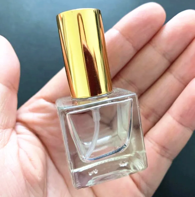 Simple 10ml New Gold Cover Square Perfume Empty Spray Bottle 100PCS/LOT