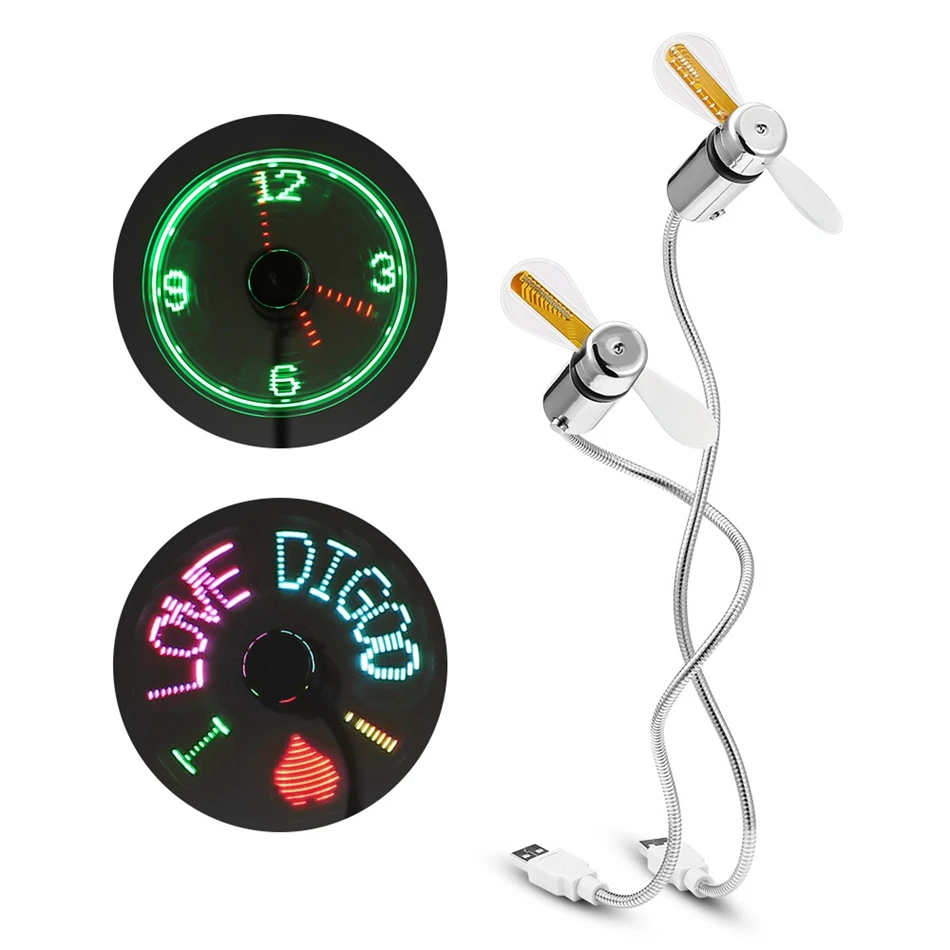 Digoo DIY RGB LED Programmable USB Fan &amp Real Time Cooling Flashing Clock Colorful Display With Flexible Gooseneck Summer | Электроника