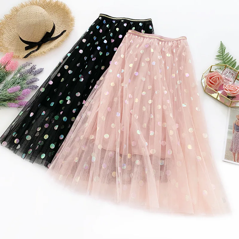 Цветная плиссированная юбка в горошек для женщин лето 2019 высокая талия милые