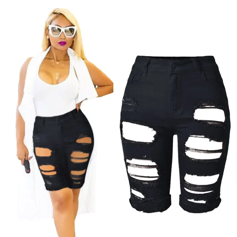Шорты женские с дырками повседневные джинсовые пикантные завышенной талией для