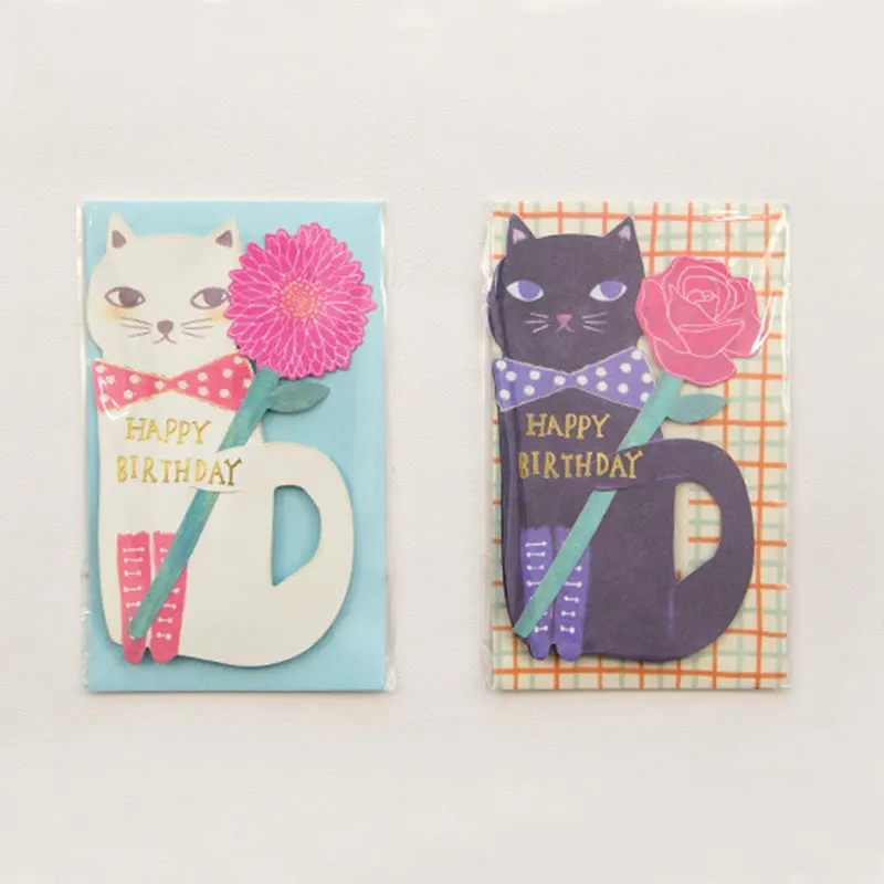 1 шт. креативные милые открытки с кошкой и цветами конвертом Kawaii детские