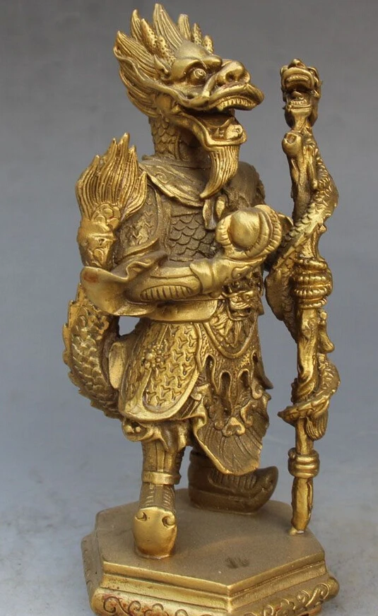 WBY---607+++6&quot Chinese Bronze Buddhist Warrior Protect Stand Dragon King Ball Buddha Statue | Дом и сад