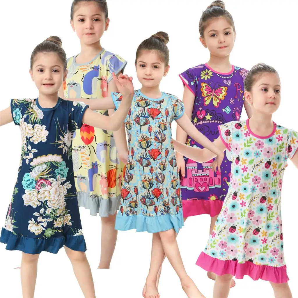 Children Fashion New Classcial Dress Girls Floral Dresses for 2-10Years Kids Cartoon Summer Clothes Printing | Детская одежда и