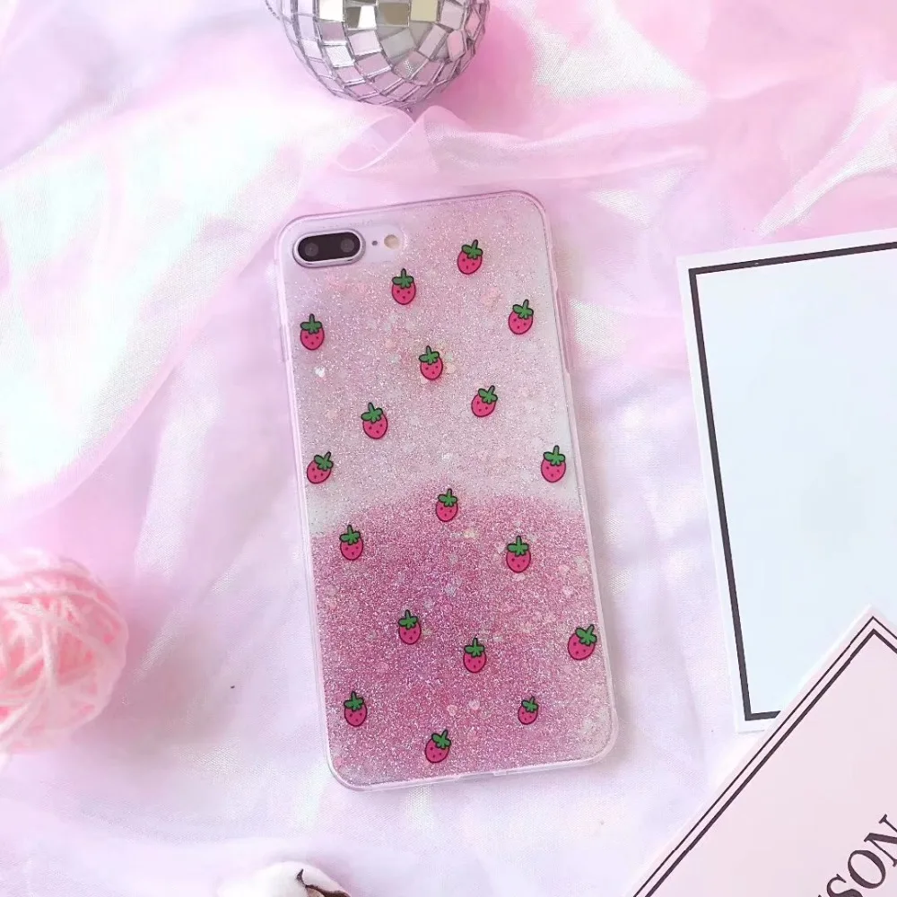 Мода Bling Блеск порошок Телефон чехол для iphone X 6 6s 7 8 плюс милые арбуз клубника