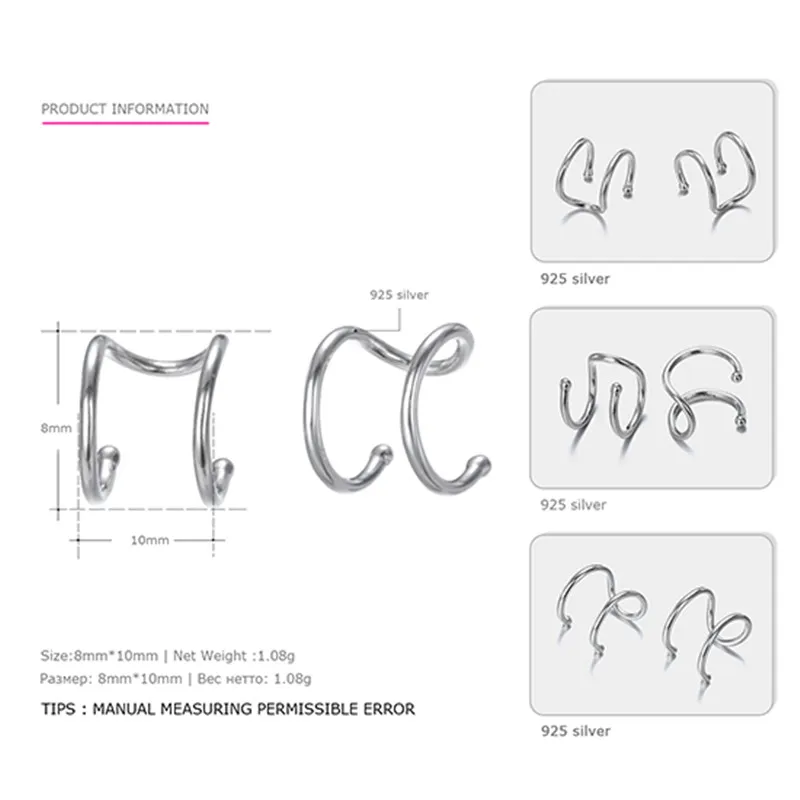 Silver CC, чистое серебро, 925, клипсы, серьги для женщин, панк, минималистичные, многослойные серьги, для офиса, простые, модные, ювелирные изделия, Brincos CCE521 - Окраска металла: Silver
