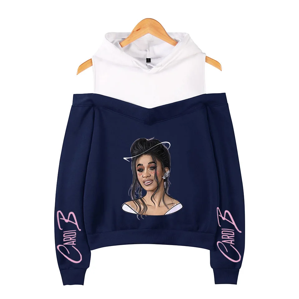 Rapper Cardib Cardi B негабаритная Толстовка Harajuku свитшоты женские с длинным рукавом с открытыми плечами эксклюзивная одежда с капюшоном Poleron Mujer