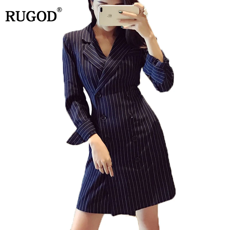 RUGOD 2018 New Design Office Lady Wearing Blazer Dress for Women Double Breasted Long Sleeve Jacket Vestidos Mujer | Женская одежда