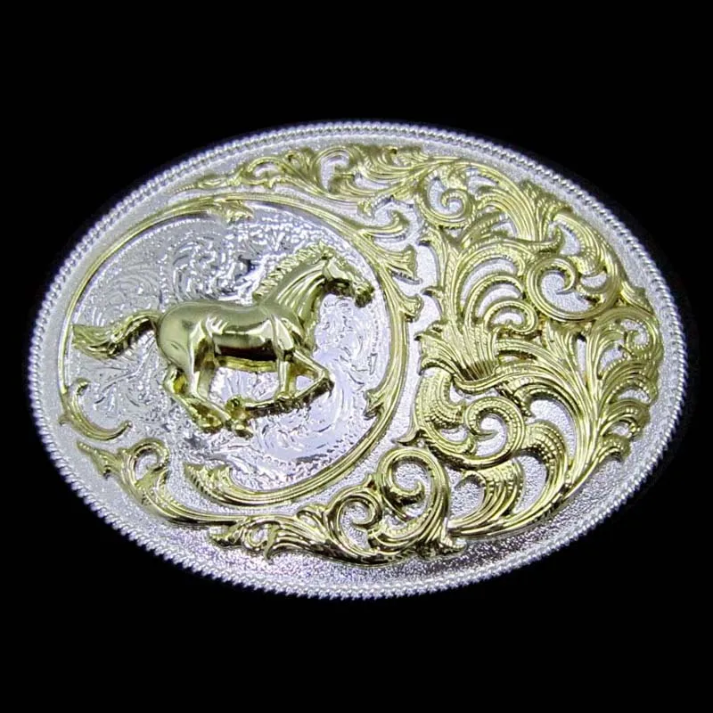Лошадь Вестерн серебро с золотой готовой цветочной пряжкой на ремешке|belt buckle|belt