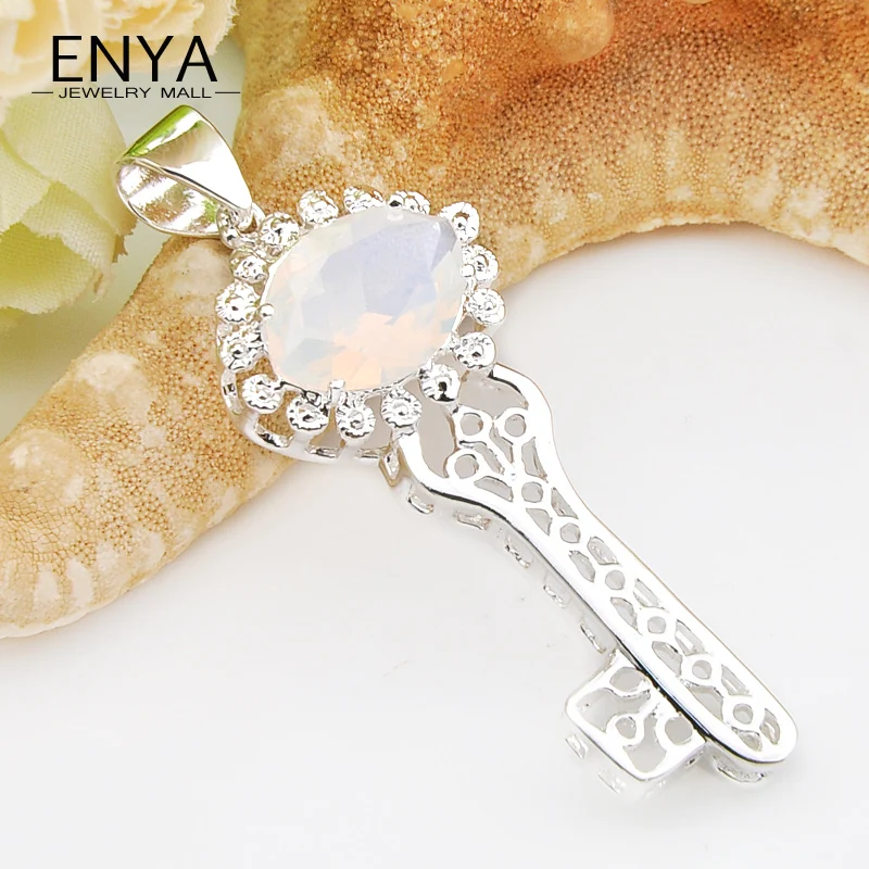 ENYA Key Shape Classical Moonstone Synthetic Crystal Silver Plated Necklace Pendant For Mother Holiday Gift Jewelry P0157 | Украшения и