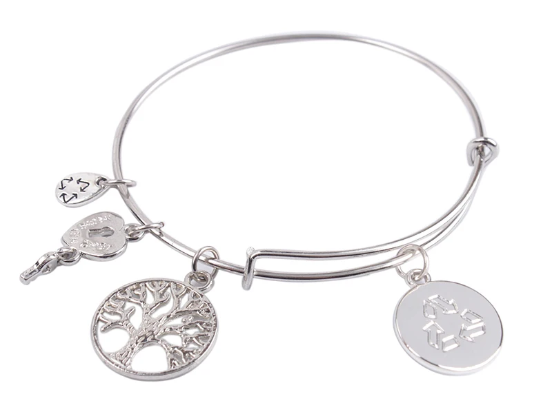 Растягивающийся браслет из проволоки с логотипом серебристый оттенок 5 шт. #91310 |