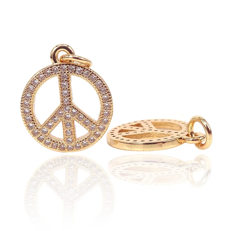 Silver Color Micro Pave Zircon Peace Symbol DIY Charms Pendants Fits For Jewelry Making Bracelet Findings Handmade 2PCS | Украшения и
