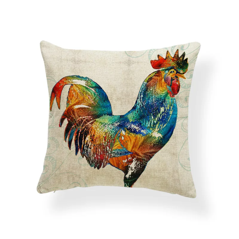 Retro Shabby Chic Pattern Cover Pillows Watercolor Rooster Throw Pillowcases Farmhouse Sofa Decor Polyester Blend Cover Pillows images - 6