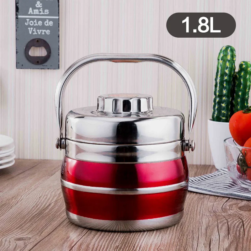 1800ml Red 1.4L/1.8L Ланч-бокс из нержавеющей стали вакуумный термо-термо портативный контейнер для еды металлический набор для пикника Bento box для детей и взрослых Ланчбокс - Цвет: 1800ml Red