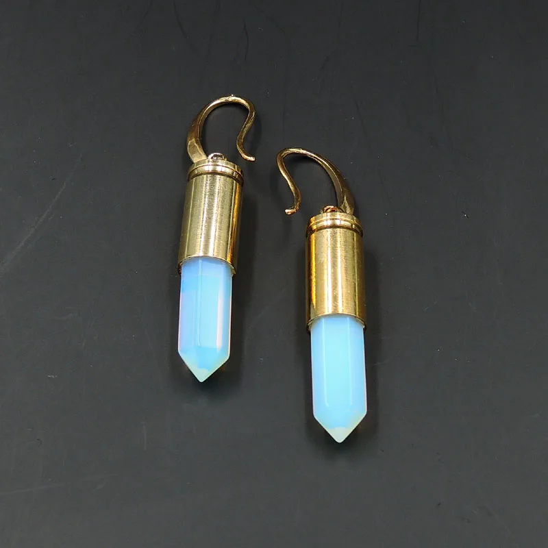 Серьги гвоздики с опалом приклеенные золотыми пулями приблизительно 37*8 мм|shell