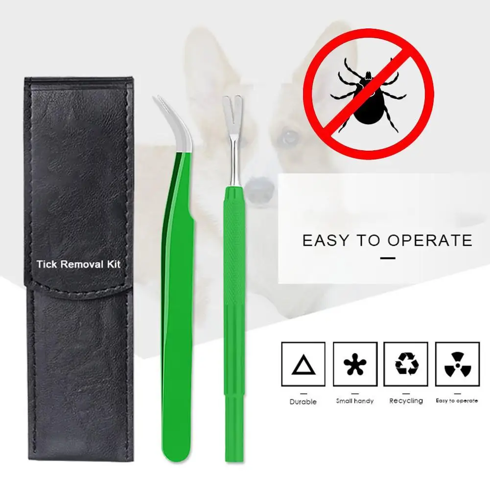 

2PCS Stainless Steel Professional Tick Flea Tweezers Cleaning Tool Quickly Safely Remove Mites Ticks From Human Body Dog Cat